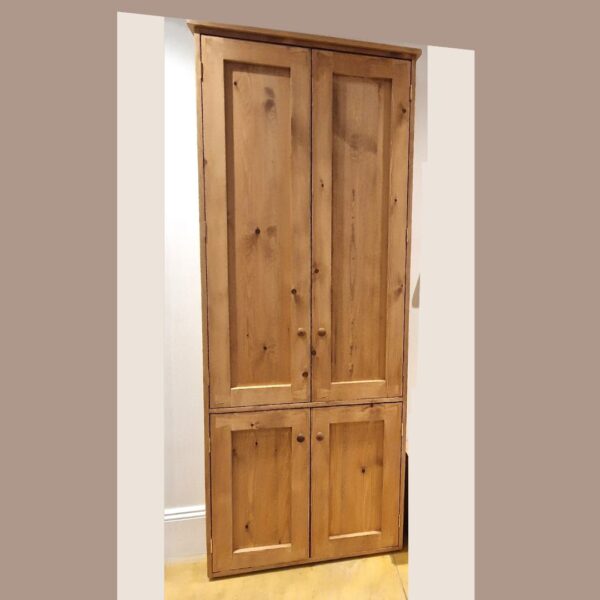 Rustic wooden hallway cupboard, farmhouse cottage chunky wood coat and shoe cupboard in natural wood, handmade in Somerset UK
