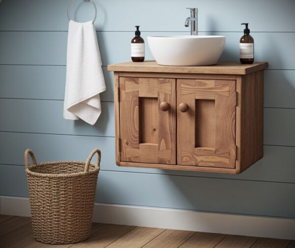 Dark wood floating vanity bathroom cabinet, rustic wall mounted sink stand, bespoke handmade in Somerset UK -edited_1