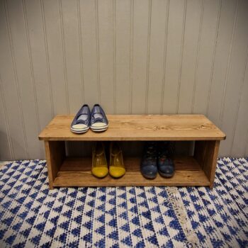 Small rustic shoe rack, wooden single tier shoe shelf, traditional joinery techniques and fully assembled UK