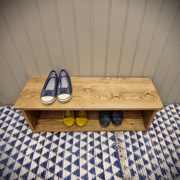 Small rustic shoe rack and wooden 1 tier shoe shelf, hallway storage furniture from Somerset UK
