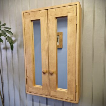 Large rustic bathroom cabinet, tall wooden bathroom cabinet with double mirror doors, artisan handmade in Somerset UK