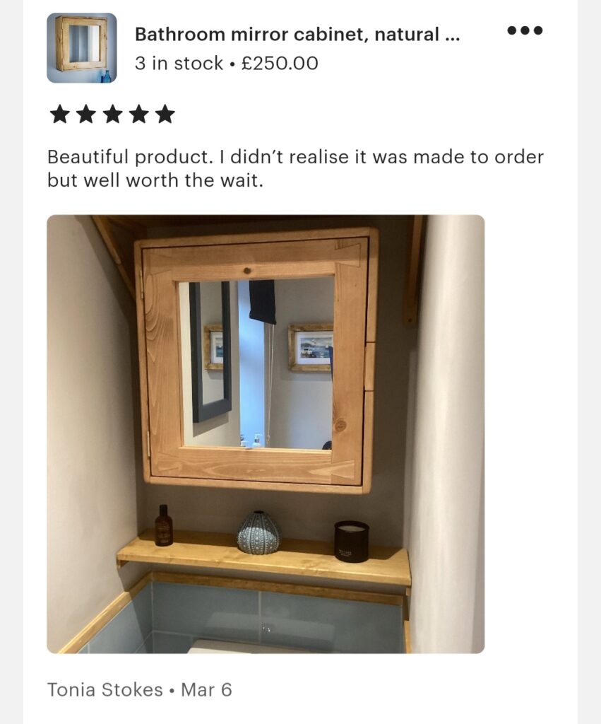 Rustic wooden bathroom mirror cabinet, modern cabin cottage style, custom handmade in Somerset UK
