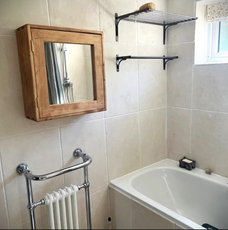 Bathroom mirror cabinet, large medicine cabinet in dark wood rustic minimalist style handmade in Somerset UK