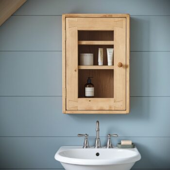 Glazed rustic medicine cabinet, spa bathroom cosmetic display case custom handmade in Somerset UK from natural wood -edited_1