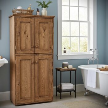 Dark wood linen cabinet, tall rustic bathroom towel cupboard, custom handmade in Somerset UK -edited_1