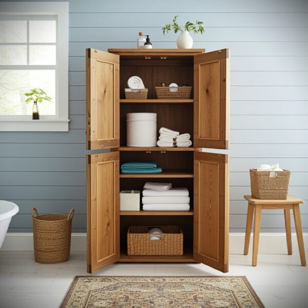 Dark wood linen cabinet, rustic cottage bathroom storage cupboard, custom handmade in Somerset UK -edited_1