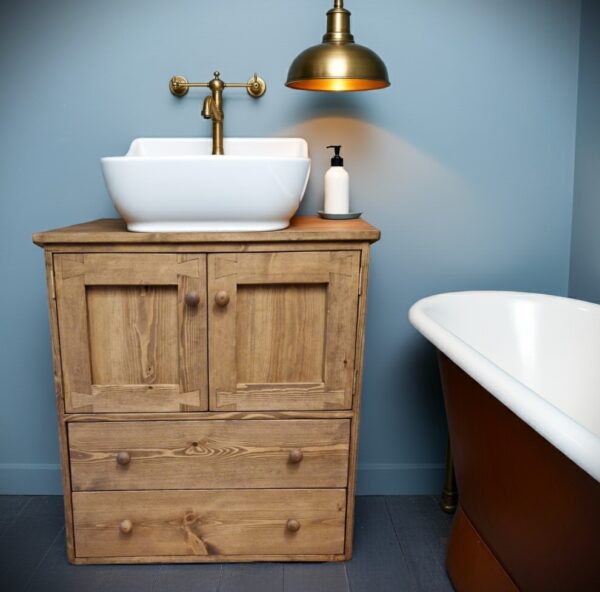 Rustic wooden sink stand, wide bathroom vanity cabinet with drawers in natural dark wood, custom handmade in Somerset UK -edited_1