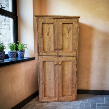 Rustic wooden pantry cabinet and tall double larder cupboard custom handmade in Somerset UK from rustic dark natural wood -edited_1