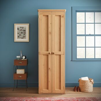 Slim wooden wardrobe, tall rustic double door wardrobe for vintage cottage style bedroom, custom handmade in Somerset UK -edited_1