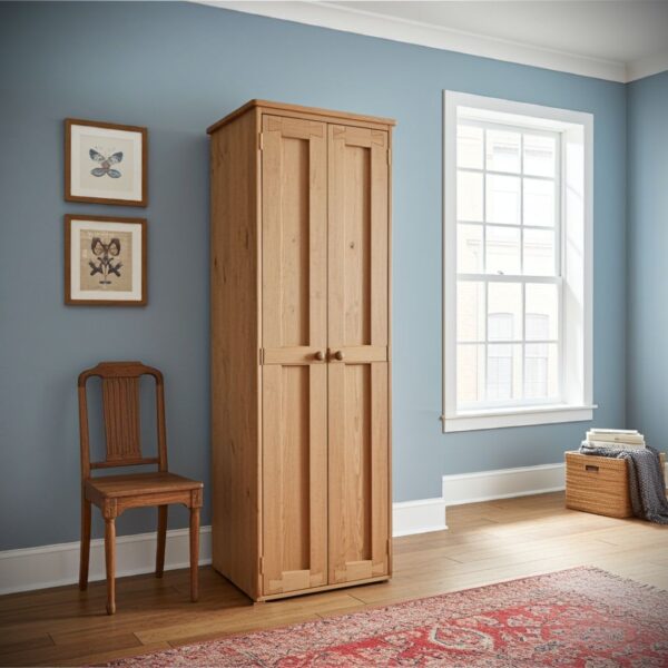 Slim wooden wardrobe, tall rustic wardrobe for vintage country home style bedroom, custom handmade in Somerset UK -edited_1