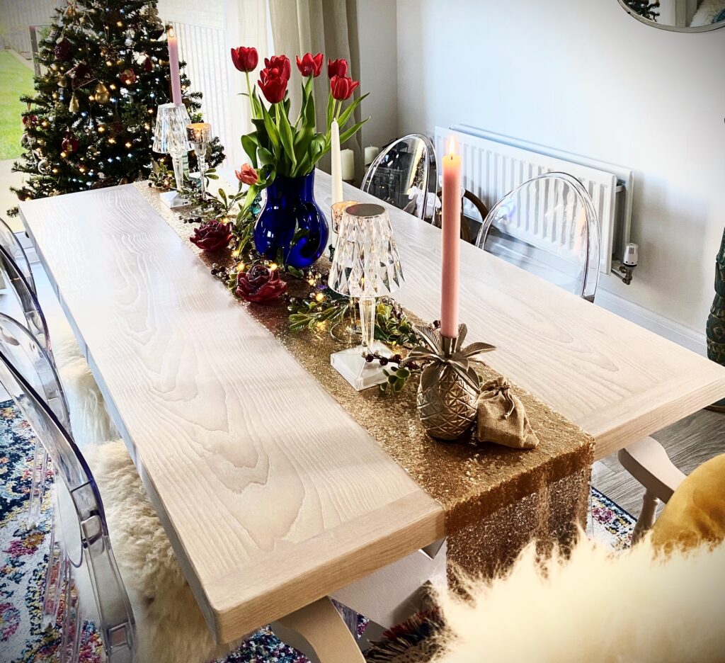 Chunky Oak or Ash wood dining table with Lyme wax finish, made to measure in Somerset UK