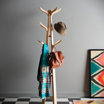 Modern wooden hat stand with 12 coat hooks, handmade in Somerset UK from natural wood -edited_2