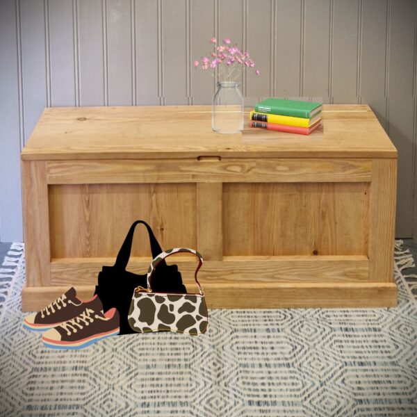 Wooden blanket box trunk, rustic country cottage bedroom laundry chest and ottoman storage bench handmade in Somerset UK
