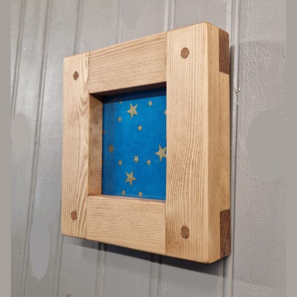 Small rustic wooden frame, chunky square photo and picture frame in light and dark wood, custom made in Somerset UK