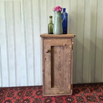 Slim wooden bathroom cupboard and floor standing cabinet, designed and handmade in Somerset UK from natural wood.