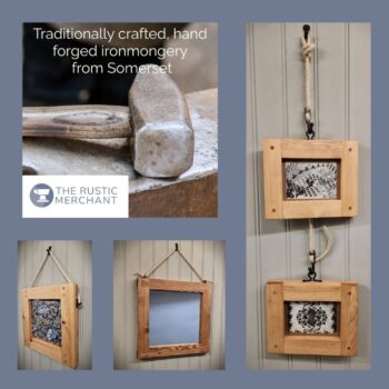 Traditionally crafted hand forged ironmongery, attachments for our wooden picture frames, shelves and mirrors, from a fellow artisan small business in Somerset UK
